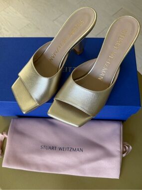 Stuart Weitzman Metallic Gold Slide Mules, size 5
